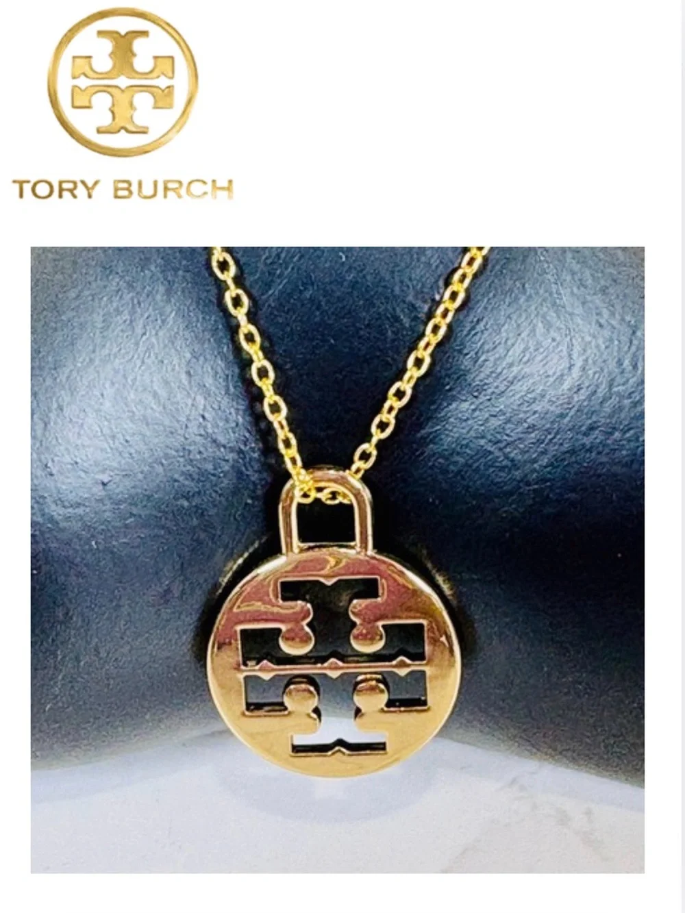 TORY BURCH Gold Logo Pendant, Necklace & Fishhook Earrings Jewelry Set